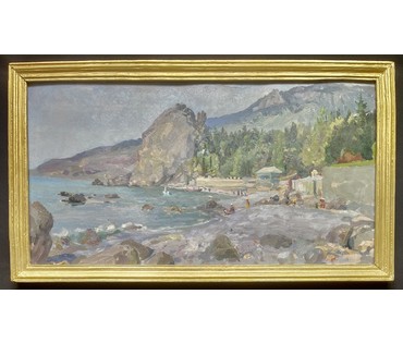 Бржозовский Г.Ф "Гурзуф.Артек". Картон, масло. Размер с родной рамой 42х75 см. № 3199 (артикул №3199) - фото №7