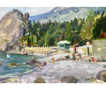 Бржозовский Г.Ф "Гурзуф.Артек". Картон, масло. Размер с родной рамой 42х75 см. № 3199 (артикул №3199) - фото №4