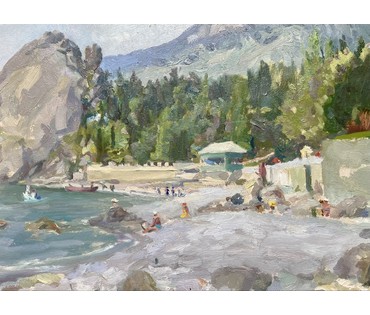 Бржозовский Г.Ф "Гурзуф.Артек". Картон, масло. Размер с родной рамой 42х75 см. № 3199 (артикул №3199) - фото №10