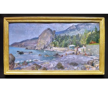 Бржозовский Г.Ф "Гурзуф.Артек". Картон, масло. Размер с родной рамой 42х75 см. № 3199 (артикул №3199) - фото №1