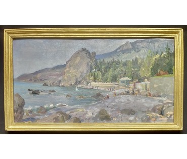Бржозовский Г.Ф "Гурзуф.Артек". Картон, масло. Размер с родной рамой 42х75 см. № 3199 (артикул №3199) - фото №12