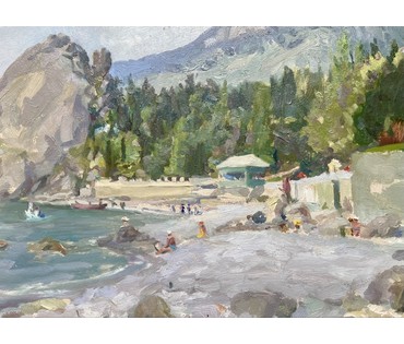 Бржозовский Г.Ф "Гурзуф.Артек". Картон, масло. Размер с родной рамой 42х75 см. № 3199 (артикул №3199) - фото №13