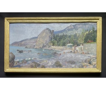 Бржозовский Г.Ф "Гурзуф.Артек". Картон, масло. Размер с родной рамой 42х75 см. № 3199 (артикул №3199) - фото №15