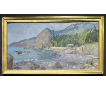 Бржозовский Г.Ф "Гурзуф.Артек". Картон, масло. Размер с родной рамой 42х75 см. № 3199 (артикул №3199) - фото №16