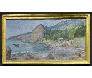 Бржозовский Г.Ф "Гурзуф.Артек". Картон, масло. Размер с родной рамой 42х75 см. № 3199 (артикул №3199) - фото №17