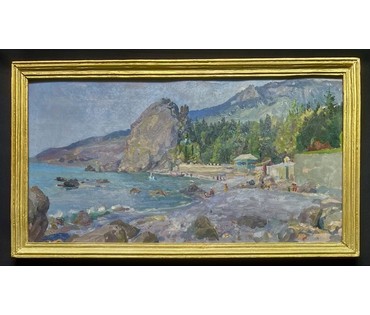 Бржозовский Г.Ф "Гурзуф.Артек". Картон, масло. Размер с родной рамой 42х75 см. № 3199 (артикул №3199) - фото №18