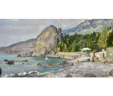 Бржозовский Г.Ф "Гурзуф.Артек". Картон, масло. Размер с родной рамой 42х75 см. № 3199 (артикул №3199) - фото №11