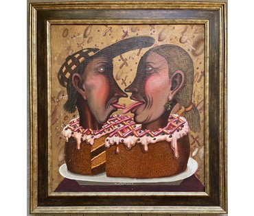 Губарев В.А. Каталожный "Сладкая парочка", 1995г. Холст, масло. Размер 65х60 см. № 3200 (артикул №3200) - фото №1