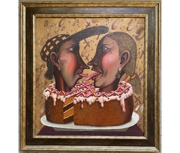 Губарев В.А. Каталожный "Сладкая парочка", 1995г. Холст, масло. Размер 65х60 см. № 3200 (артикул №3200) - фото №3