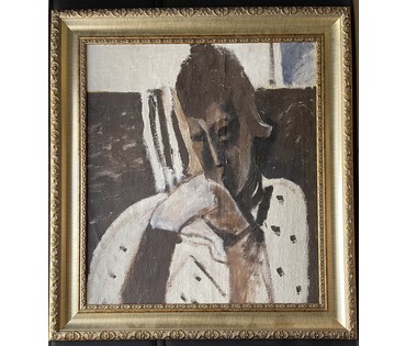 Кищенко А.М "Задумчивость", 1970 г. Холст, ДВП, масло. Размер с рамой 64х70 см. № 3215 (артикул №3215) - фото №1