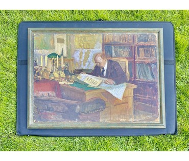 Обрыньба Н.И "В.И Ленин в своём кабинете", 1973г. Картон, масло. Размер 50х70 см. № 3223 (артикул №3223) - фото №5