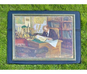 Обрыньба Н.И "В.И Ленин в своём кабинете", 1973г. Картон, масло. Размер 50х70 см. № 3223 (артикул №3223) - фото №6