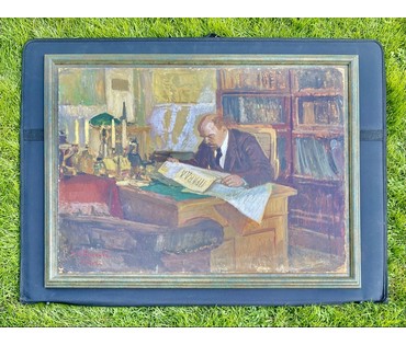 Обрыньба Н.И "В.И Ленин в своём кабинете", 1973г. Картон, масло. Размер 50х70 см. № 3223 (артикул №3223) - фото №7