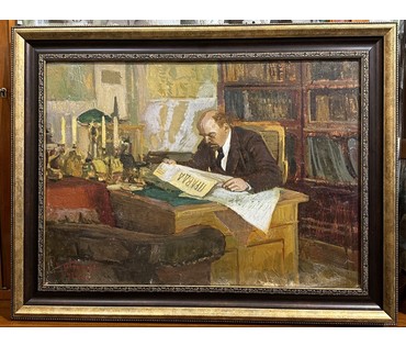 Обрыньба Н.И "В.И Ленин в своём кабинете", 1973г. Картон, масло. Размер 50х70 см. № 3223 (артикул №3223) - фото №1
