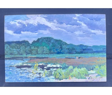 Маслеников П.В "Острошицкое озеро", 1973г. ДВП, масло. Размер 75х55 см. № 3235 (артикул №3235) - фото №2