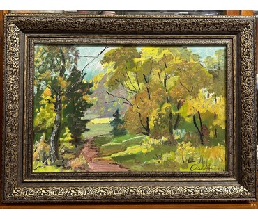 Маслеников П.В "Осенний наряд", 1993г. ДВП, масло. Размер 40х60 см. № 3237 (артикул №3237) - фото №1