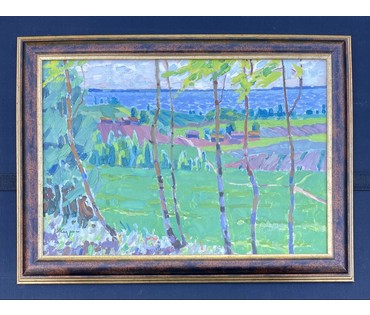 Казакевич Н.К "Летам на Нарачы", 1964г. Картон, масло. Размер 33х49 см. № 3238 (артикул №3238) - фото №1