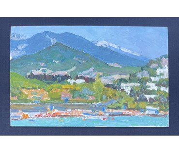 Маслеников П.В "На море", 1976г. Картон, масло. Размер 20х31 см. № 3240 (артикул №3240) - фото №2