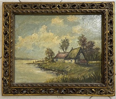 Пейзаж. Европа, начало 20 века. Дерево, масло. Размер с рамой 37.5х31,5 см. № 3252 (артикул №3252) - фото №1
