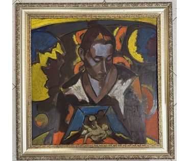 Кищенко А.М "Рождение", 1991г. ДВП, масло. Размер 62х63 см. № 3267 (артикул №3267) - фото №1