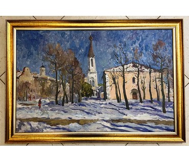Лихоненко Н.И. Городской пейзаж. ДВП, масло. Размер 78х54см. № 3278 (артикул №3278) - фото №1