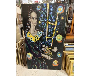 Кищенко А.М "Девушка с цветами", 1981г. Холст, масло. Размер 140х80 см. № 3302 (артикул №3302) - фото №7