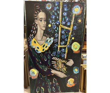 Кищенко А.М "Девушка с цветами", 1981г. Холст, масло. Размер 140х80 см. № 3302 (артикул №3302) - фото №5