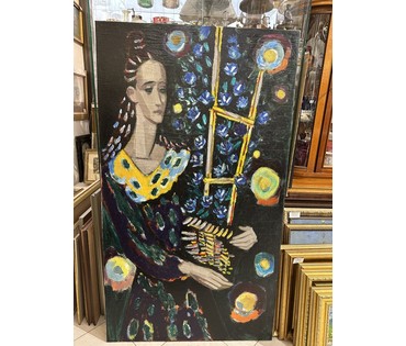 Кищенко А.М "Девушка с цветами", 1981г. Холст, масло. Размер 140х80 см. № 3302 (артикул №3302) - фото №6