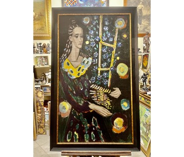 Кищенко А.М "Девушка с цветами", 1981г. Холст, масло. Размер 140х80 см. № 3302 (артикул №3302) - фото №2