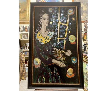 Кищенко А.М "Девушка с цветами", 1981г. Холст, масло. Размер 140х80 см. № 3302 (артикул №3302) - фото №1