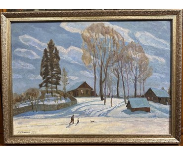 Фетисов И.Я "Лунный вечер", 1993г. Холст на картоне, масло. Размер 48х66,5 см. № 3306 (артикул №3306) - фото №1
