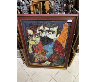 Акулов В.И "Любовная тайна", 2002г. Оргалит, масло. Размер 90х70 см.. № 3319 (артикул №3319) - фото №4