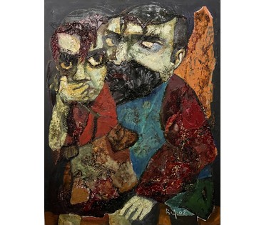 Акулов В.И "Любовная тайна", 2002г. Оргалит, масло. Размер 90х70 см.. № 3319 (артикул №3319) - фото №2