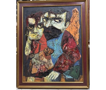 Акулов В.И "Любовная тайна", 2002г. Оргалит, масло. Размер 90х70 см.. № 3319 (артикул №3319) - фото №1