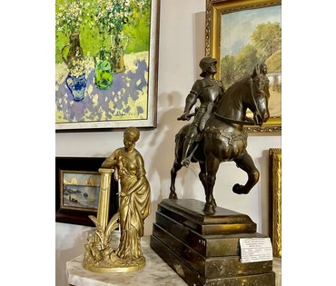 Скульптура "Девушка и птица", 19 век. Россия. Бронза, золочение. Высота 33 см. № 3334 (артикул №3334) - фото №7