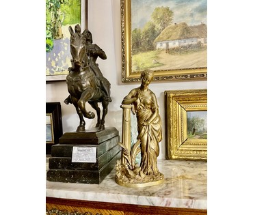 Скульптура "Девушка и птица", 19 век. Россия. Бронза, золочение. Высота 33 см. № 3334 (артикул №3334) - фото №8