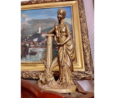 Скульптура "Девушка и птица", 19 век. Россия. Бронза, золочение. Высота 33 см. № 3334 (артикул №3334) - фото №3