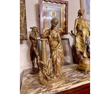 Скульптура "Девушка и птица", 19 век. Россия. Бронза, золочение. Высота 33 см. № 3334 (артикул №3334) - фото №4