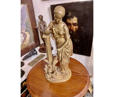 Скульптура "Девушка и птица", 19 век. Россия. Бронза, золочение. Высота 33 см. № 3334 (артикул №3334) - фото №6