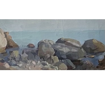 Бржозовский Г.Ф "Каменный берег моря", картон, масло. Размер 31х16 см. № 3440 (артикул №3440) - фото №1