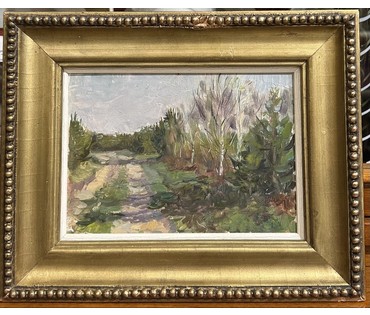 Тюрин В.П "Пейзаж", картон, масло. Размер с рамой 29х23 см. № 3443 (артикул №3443) - фото №1