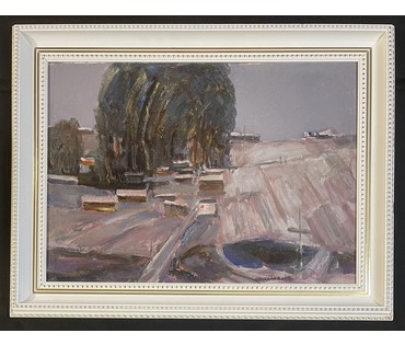 Данциг М.В "Посёлок", 1967г. Картон, масло. Размер 50х70 см., с родной рамой 85х65,5 см. № 3449 (артикул №3449) - фото №1