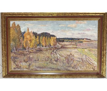 Катков С.П "Дорога,уходящая в осень", 1967г. Холст, масло. Размер 53х94 см., с рамой 68х109 см. № 3459 (артикул №3459) - фото №1