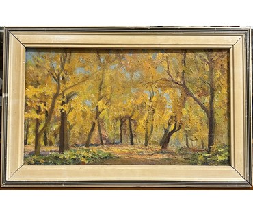 Бржозовский Г.Ф "Осенний парк"", 1978 г. Холст, масло, на картоне. Вариант каталожной работы. Размер 49,5х32 см. № 3464 (артикул №3464) - фото №1
