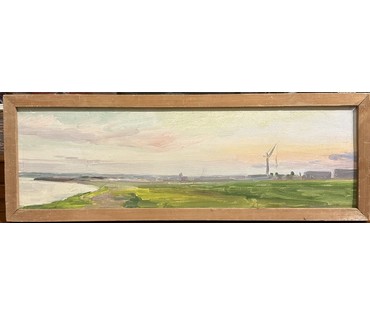 Бржозовский Г.Ф "Минск строится". Картон, масло. Размер 50х17,5 см. № 3468 (артикул №3468) - фото №1