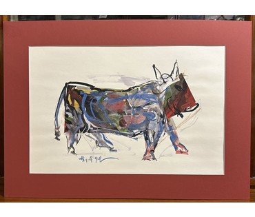 Акулов В.И "На корриду",1994г. Смешанная техника. Размер 43х62 см. № 3472 (артикул №3472) - фото №1