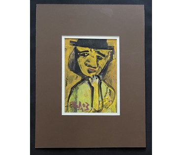Акулов В.И "Жёлтый человек в чёрной шляпе",2003г. Смешанная техника. Размер с паспарту 60х45 см. № 3519 (артикул №3519) - фото №1