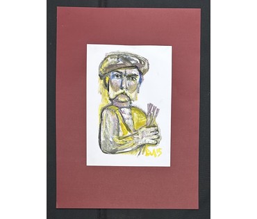 Акулов В.И "Автопортрет с кистями", 2015г. Бумага, акрил. Размер с паспарту 50х70 см. № 3532 (артикул №3532) - фото №1
