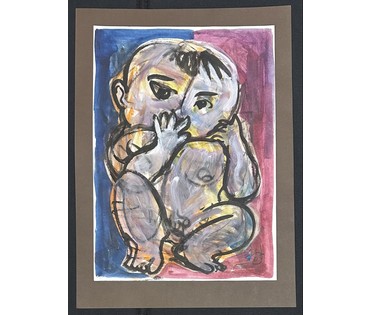 Акулов В.И "Сосунок". Смешанная техника, 2009г. Размер с паспарту 70х50 см. (артикул №3547) - фото №1