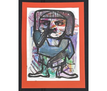 Акулов В.И "Чудак". Смешанная техника. 2009г. Размер с паспарту 70х50 см. № 3550 (артикул №3550) - фото №1